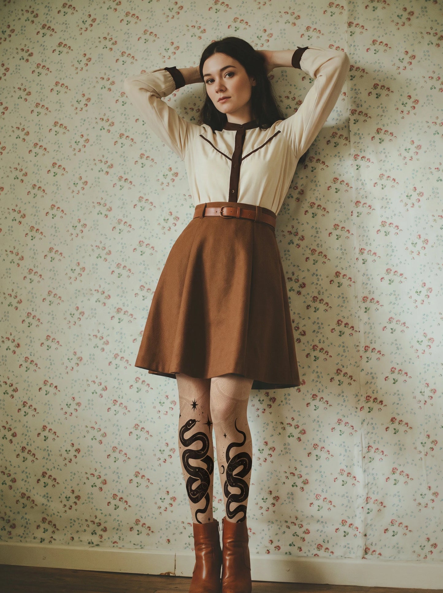 Beige Snake Tattoo Tights
