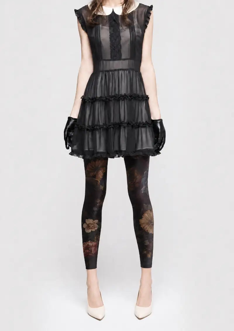 Vintage Rose Floral Footless Tights Hosiery Leggings