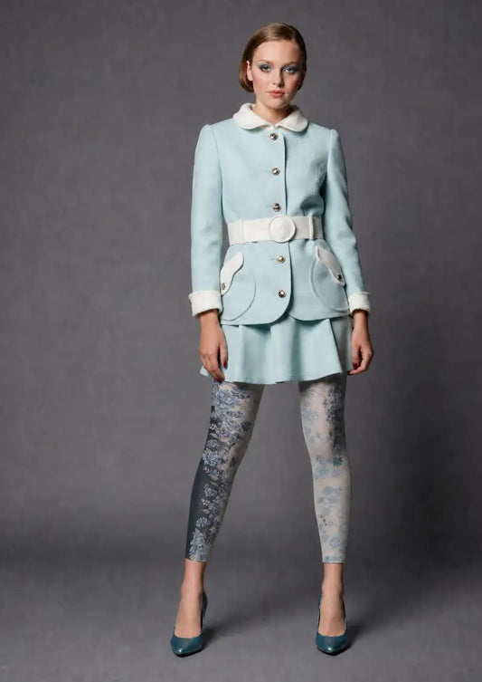 Blue Botanical Floral Footless Tights Hosiery Leggings