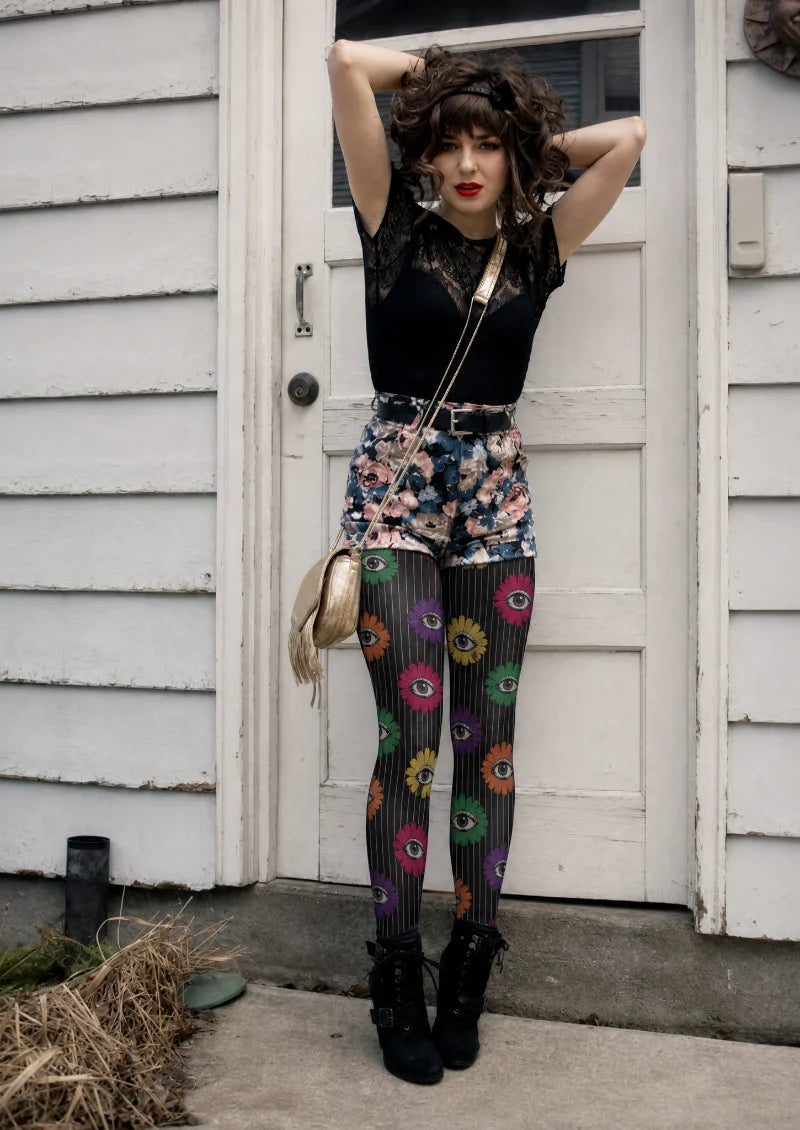 Black Flower Eye Tights