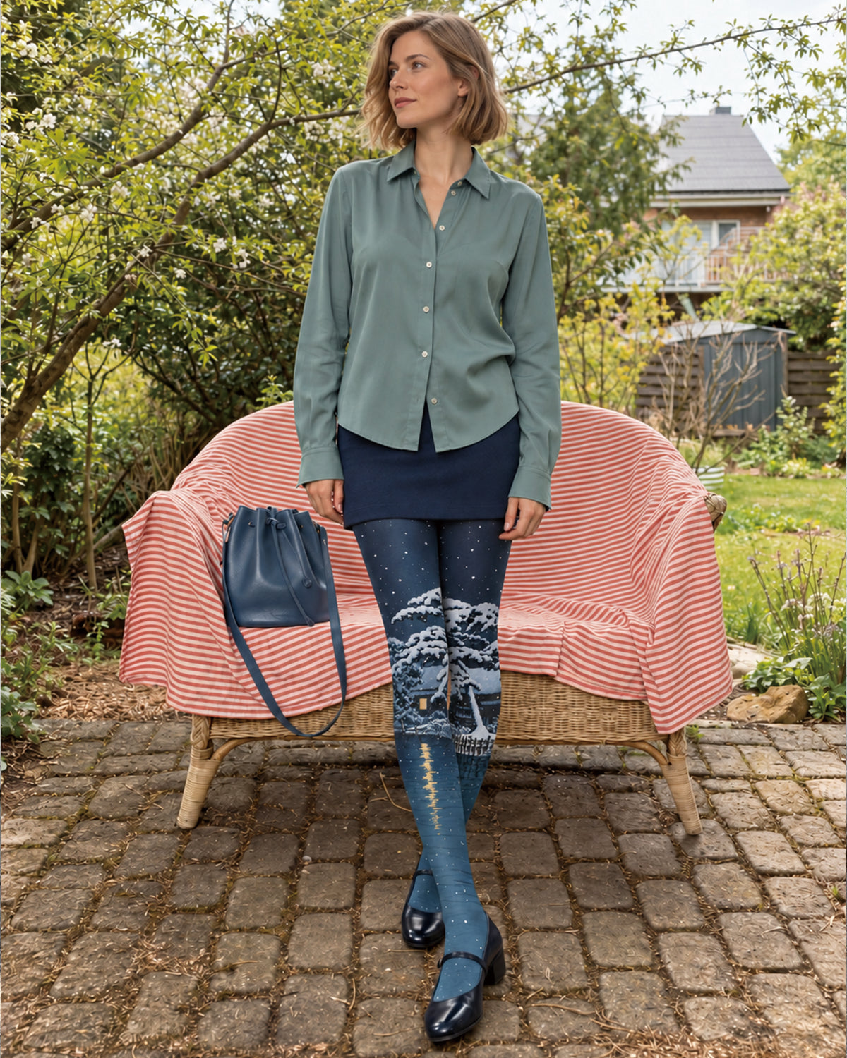 Navy Winter Landscape Tights