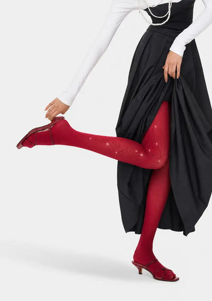 Black Rhinestone Logo Tights