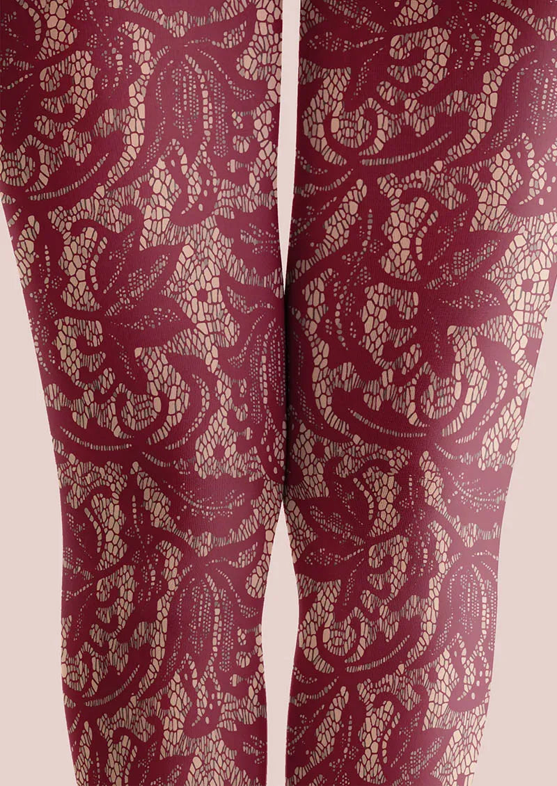 Lace Print Rose Grid Tights Hosiery Pantyhose