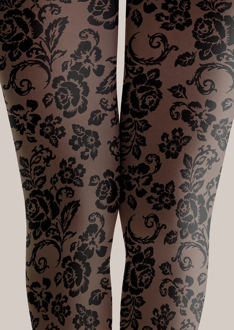 Flower Print Dark Bloom Tights Hosiery Pantyhose