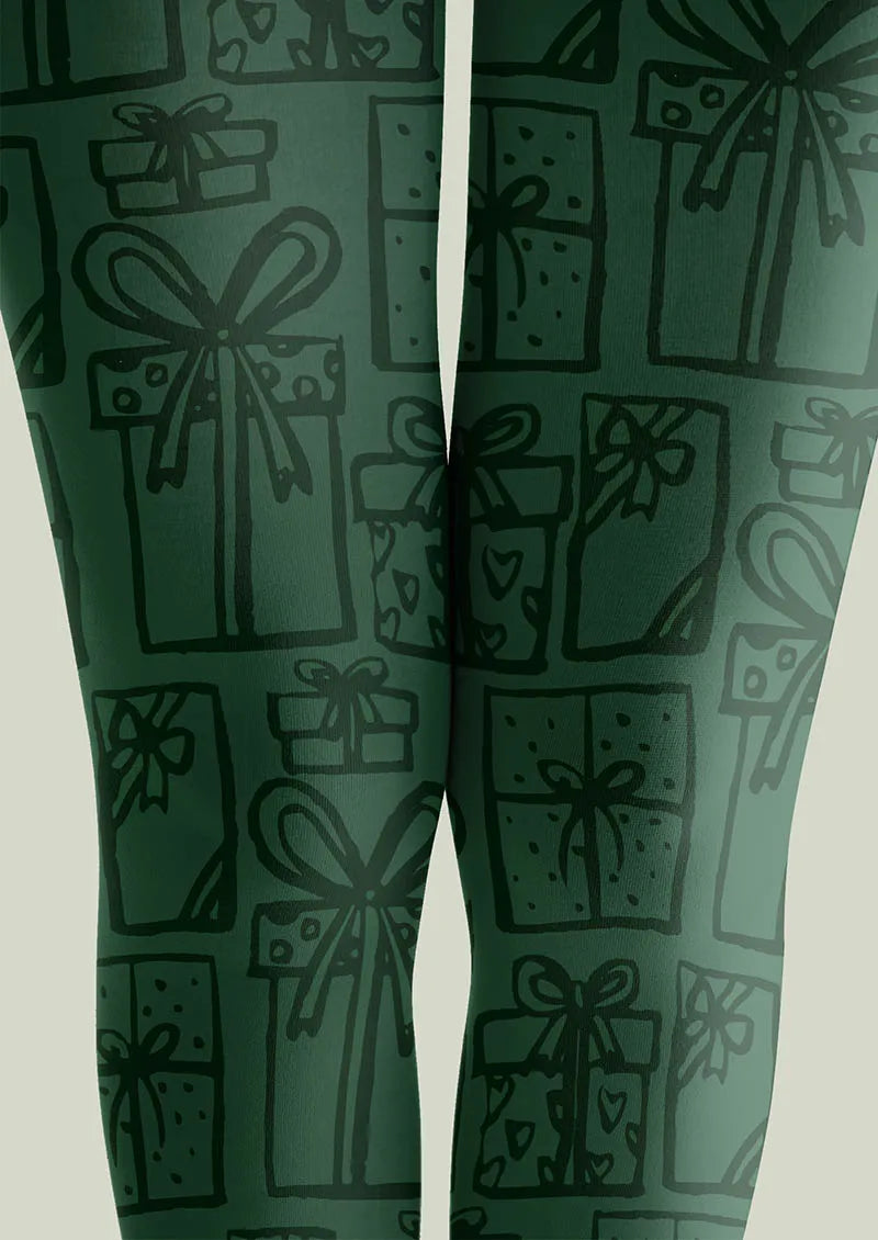 Christmas Fun Art Pine Carol Tights Hosiery Pantyhose