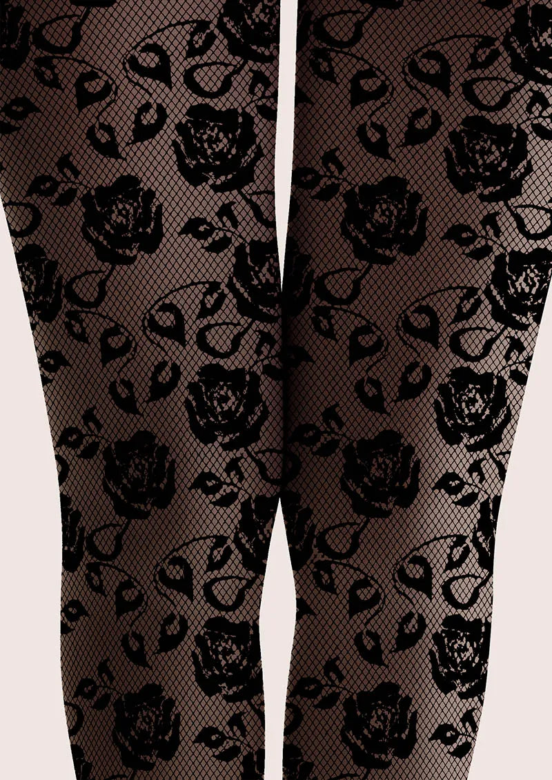 Lace Print Noir Bloom Tights Hosiery Pantyhose