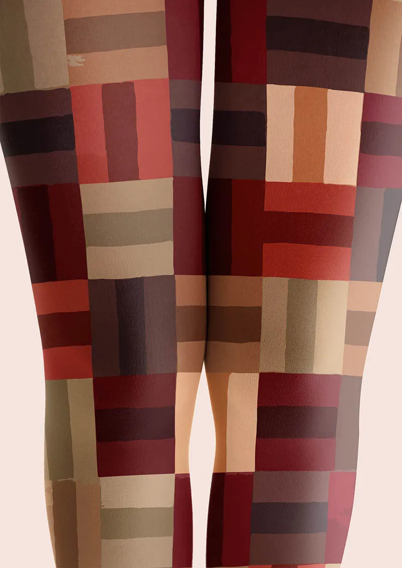 Christmas Fun Art Patch Plaid Tights Hosiery Pantyhose