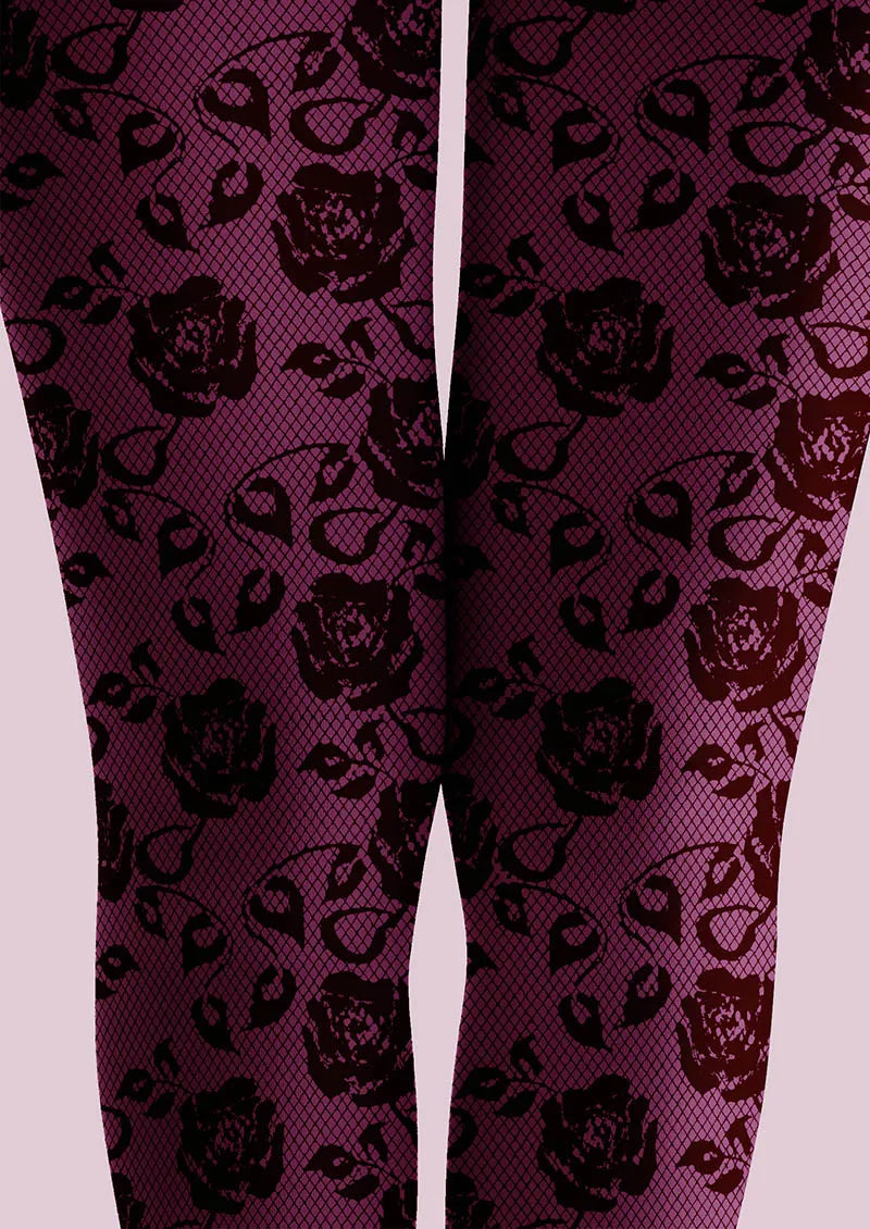 Lace Print Rose Bloom Tights Hosiery Pantyhose