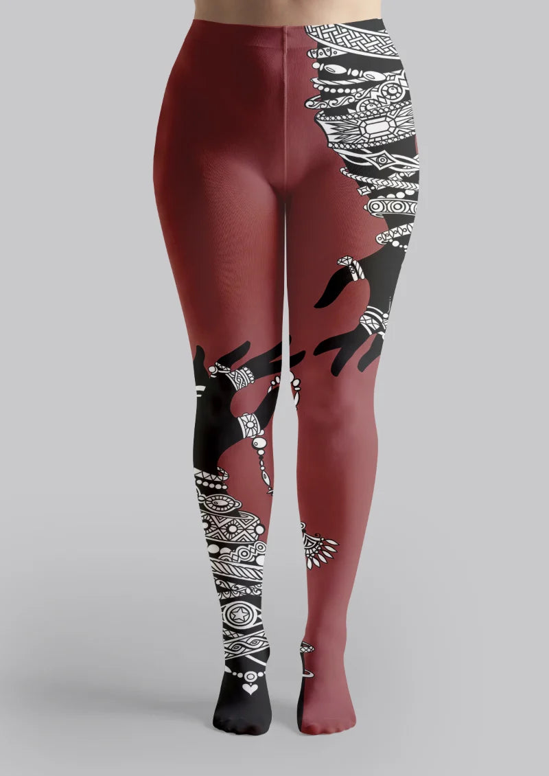 Burgundy Jeweled Silhouette Tights