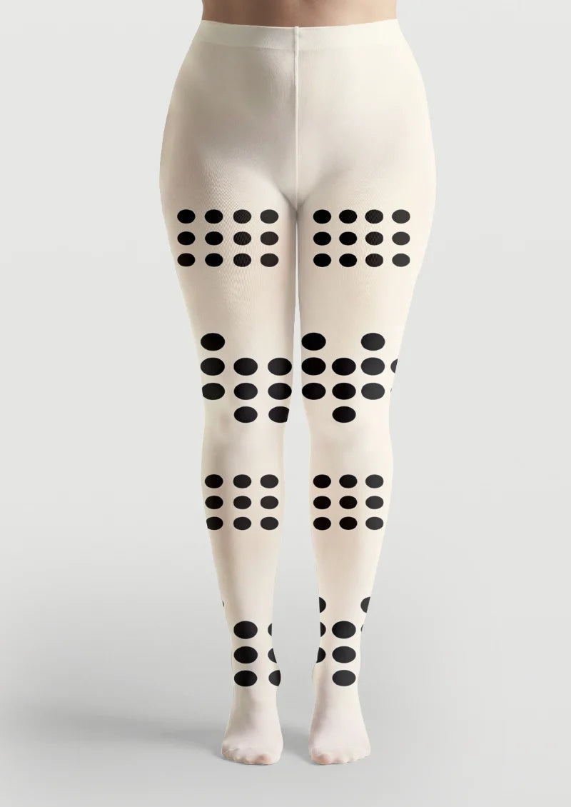 Ivory Black Polka Dot Tights
