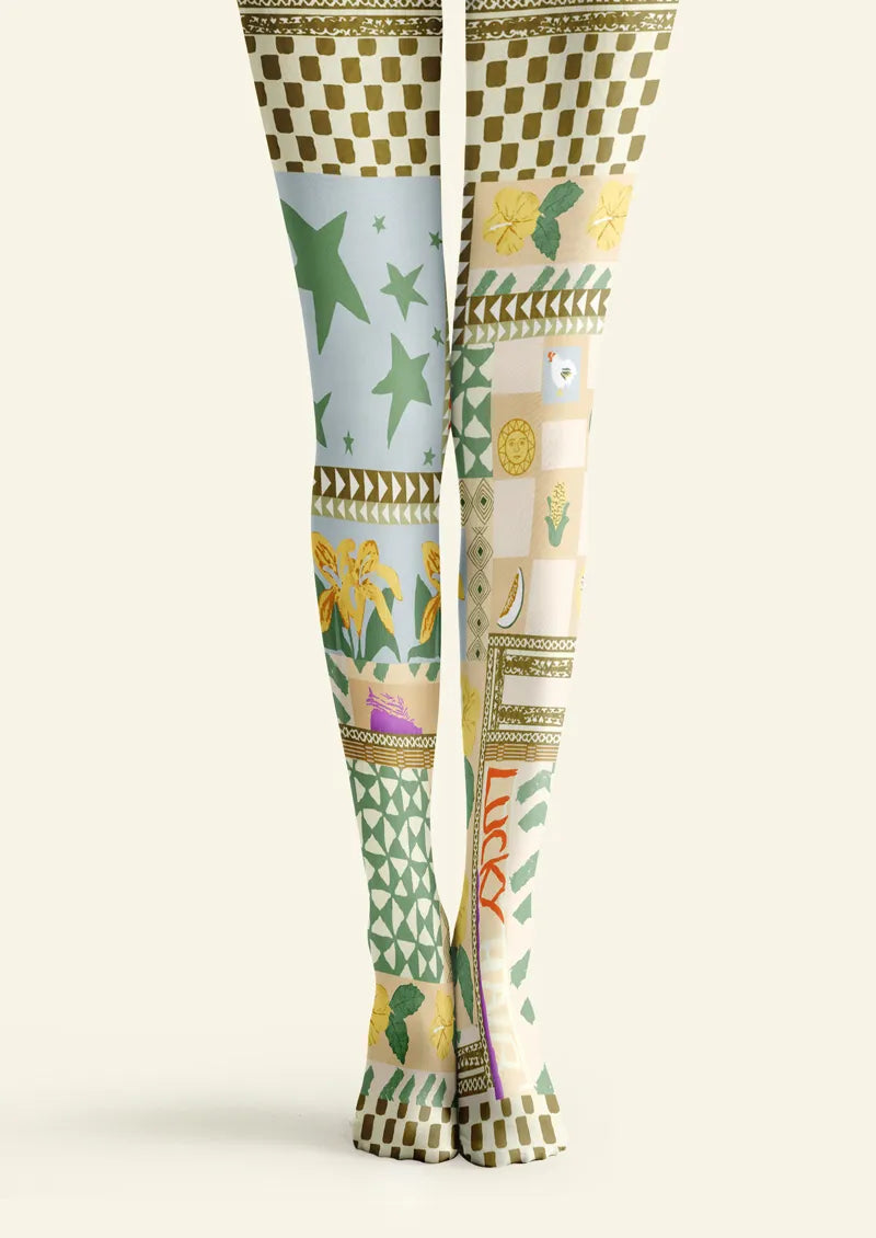 Boho Patchwork Folk Print Tights Hosiery Pantyhose