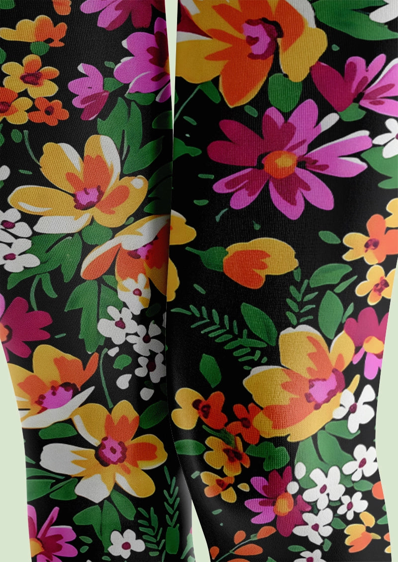 Vibrant Multicolor Botanical Floral Print Footless Tights Hosiery Leggings