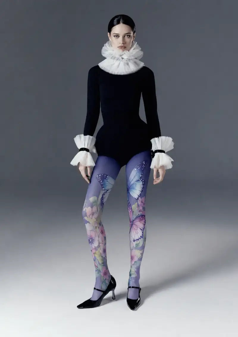 Butterfly Floral Print Tights Hosiery Pantyhose