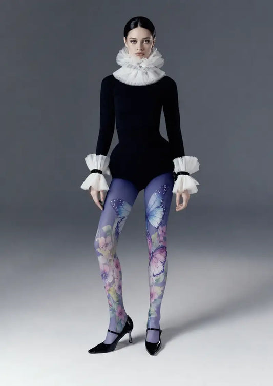 Butterfly Floral Print Tights Hosiery Pantyhose