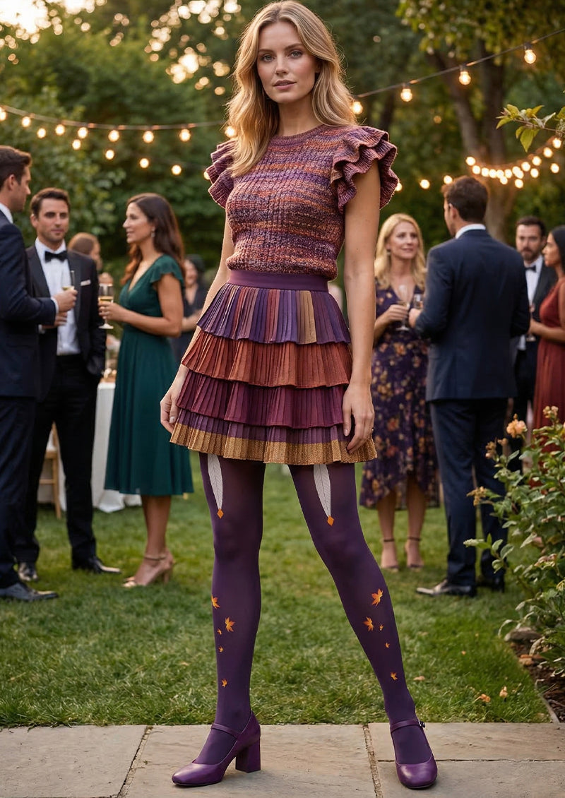 Maple Leaf & Feather Printed Tights Hosiery Pantyhose