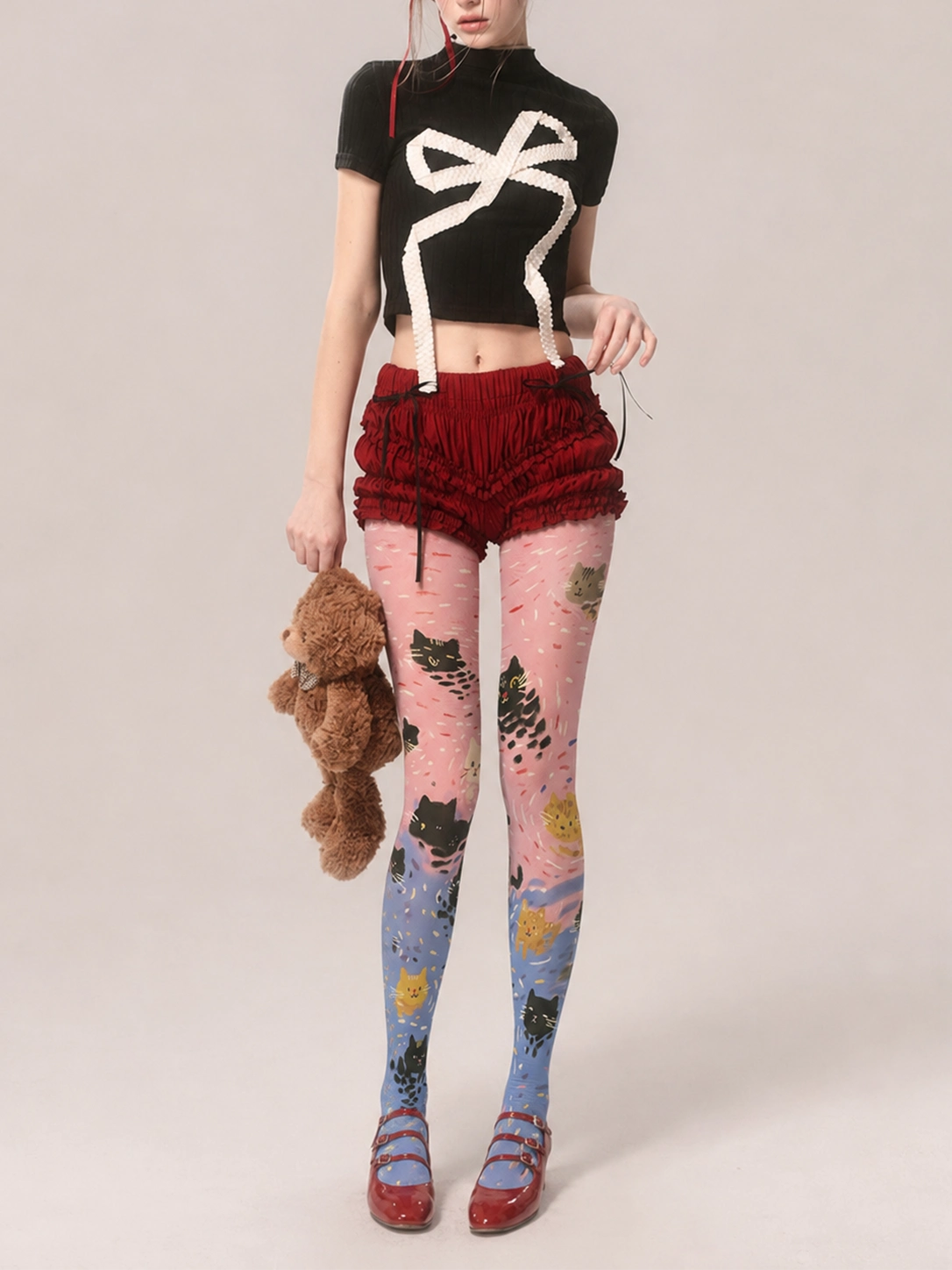 Pastel Cat Illustration Tights Hosiery Pantyhose