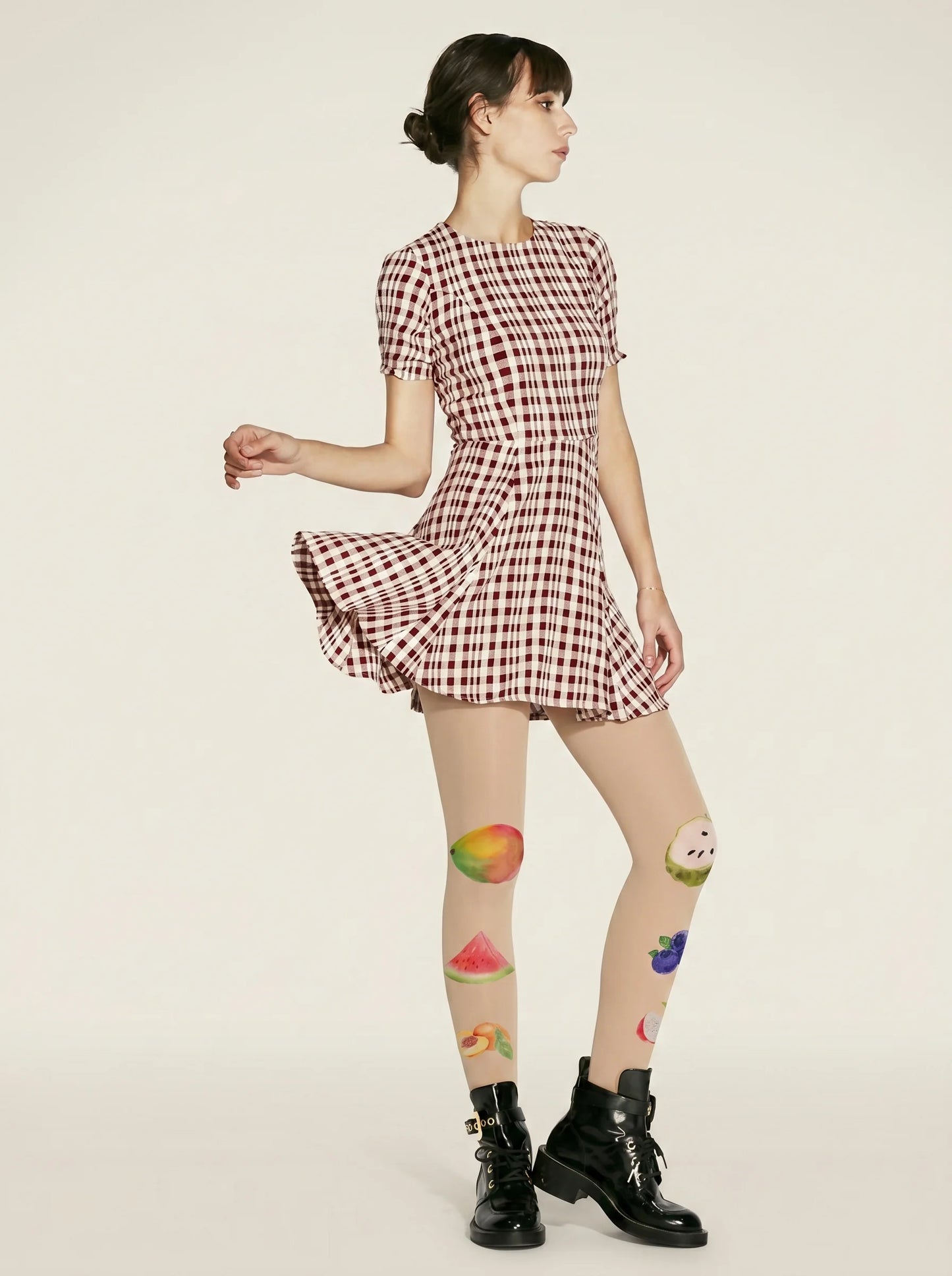 Watercolor Fruit Tattoo Print Sheer Tights Hosiery Pantyhose