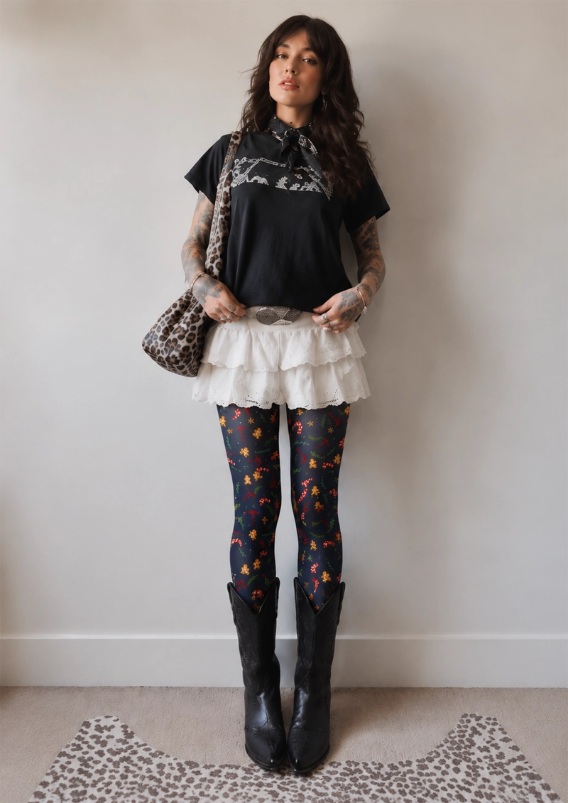 Navy Christmas Tights