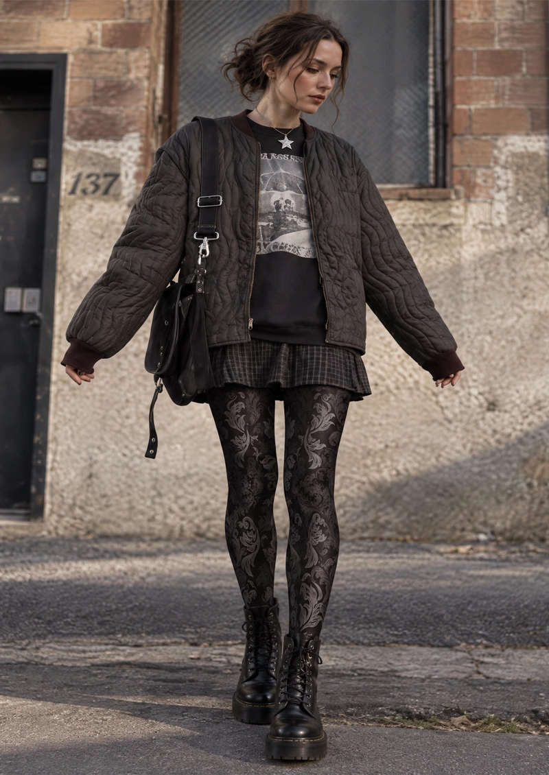 Black Botanical Floral Tights