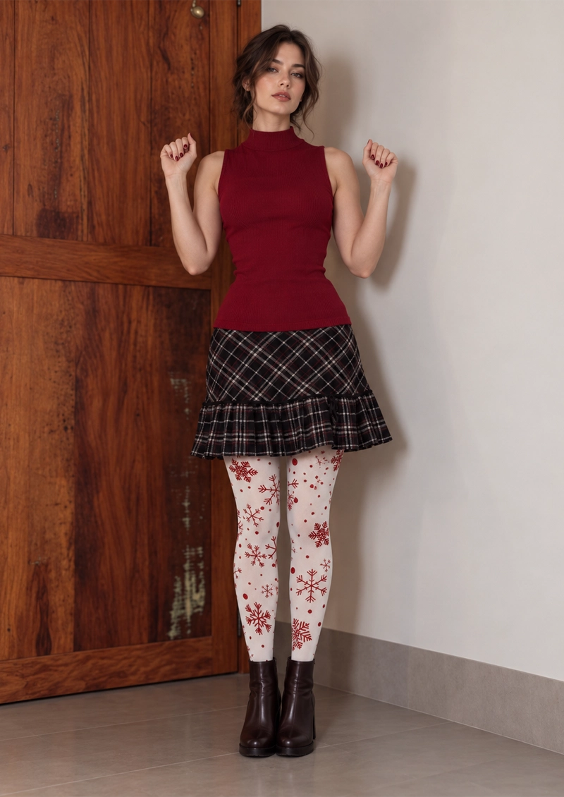 White Red Snowflake Tights