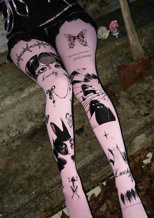 Pink Signal Girl Y2K Style Tights Hosiery Pantyhose