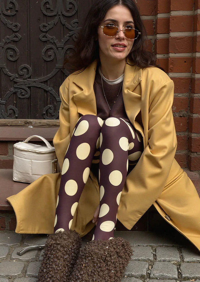 Pop Art Print Tights Personalized Tights/Tights [Mocha Dots]