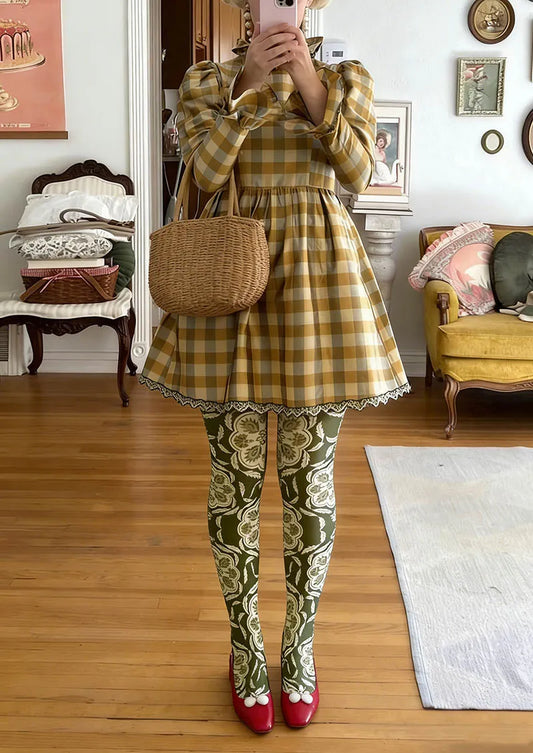 Floral pattern Olive Floral Tights Hosiery Pantyhose