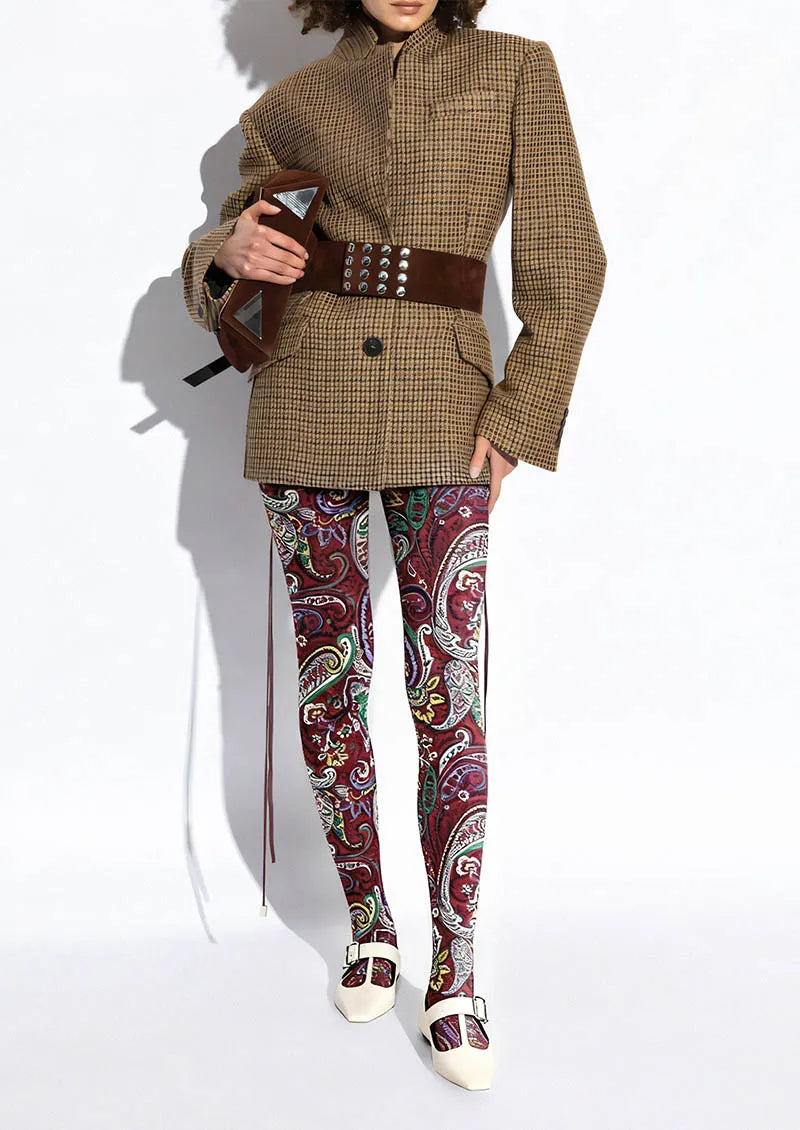 Classic Burgundy Paisley Tights Hosiery Pantyhose