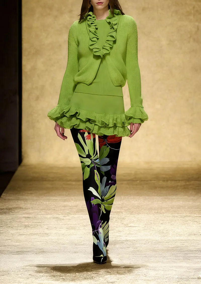 Tropical Leaf Mix Tights Hosiery Pantyhose