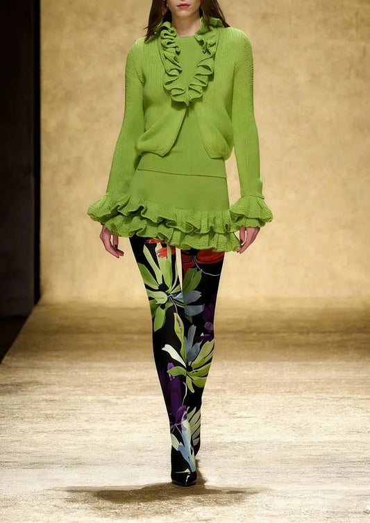 Tropical Leaf Mix Tights Hosiery Pantyhose