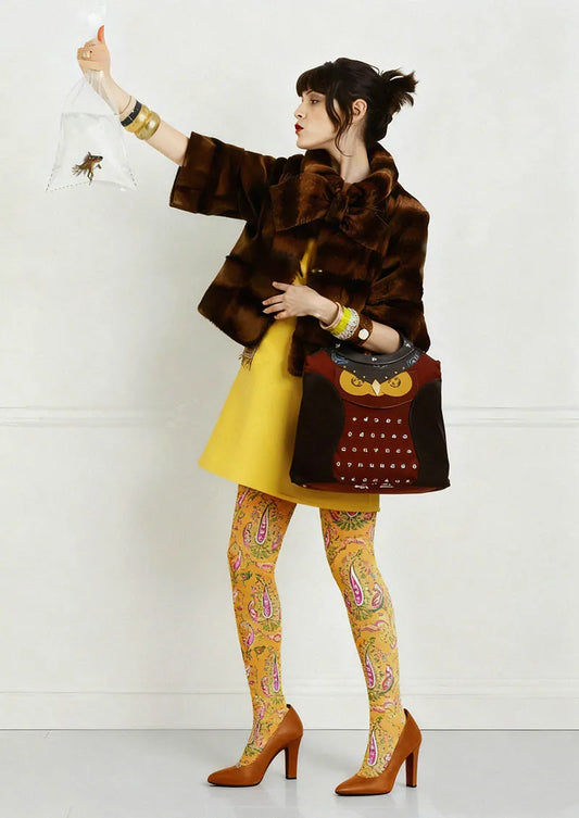 Warm Gold Paisley Tights Hosiery Pantyhose