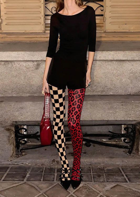 Geometric Art Split Checker Tights Hosiery Pantyhose