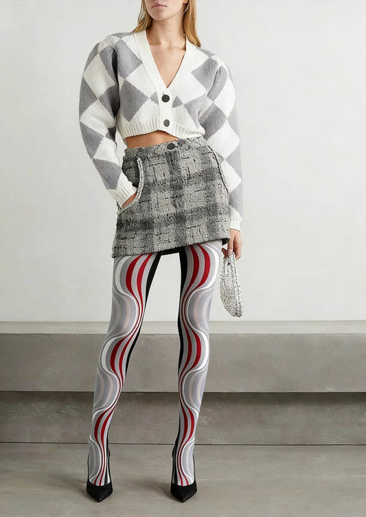 Geometric Art Wave Lines Tights Hosiery Pantyhose