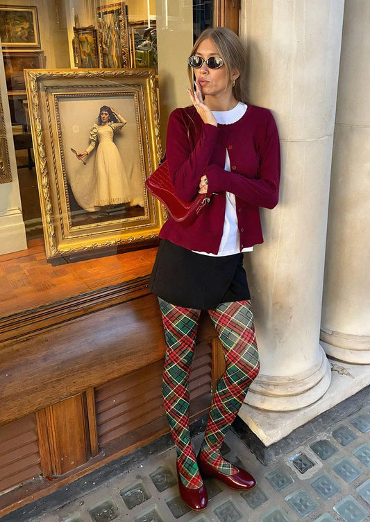 Christmas  Holiday Plaid Story Tights Hosiery Pantyhose
