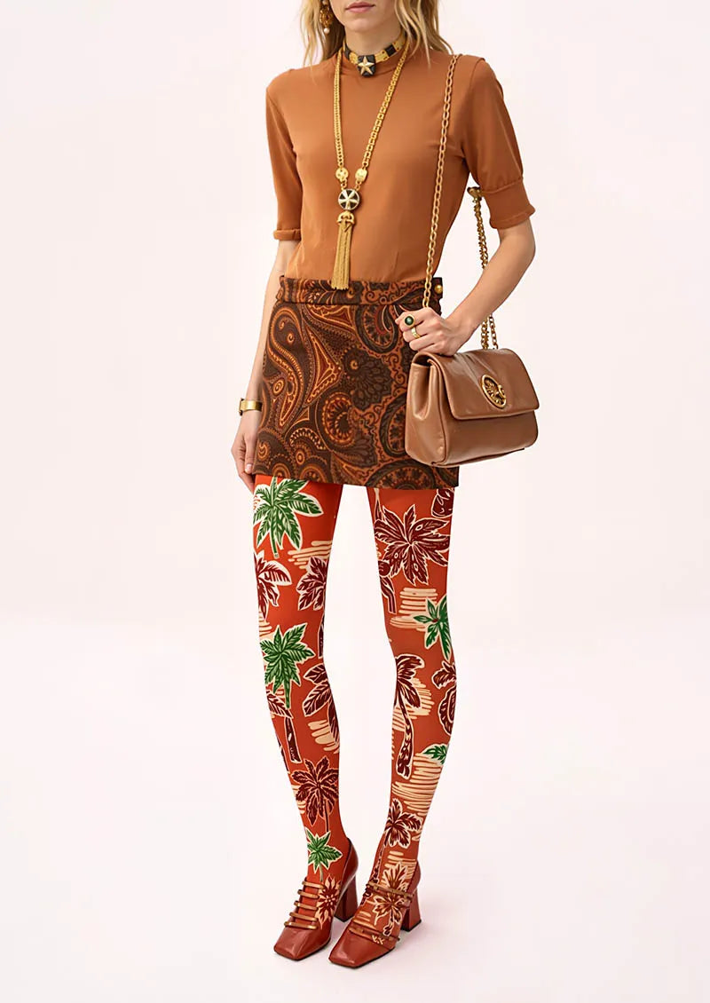 Hand-Drawn Palm Tights Hosiery Pantyhose