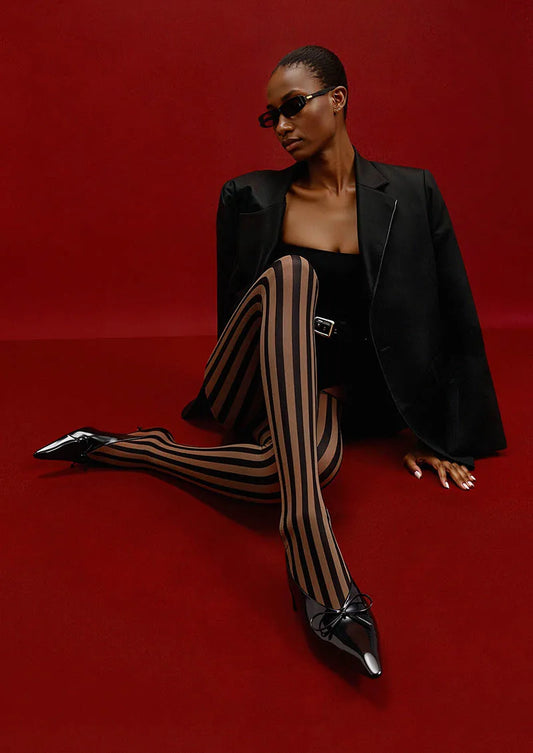 Mocha Vertical Stripes Tights Hosiery Pantyhose