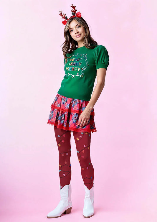 Christmas Fun Art Crimson Gift Tights Hosiery Pantyhose