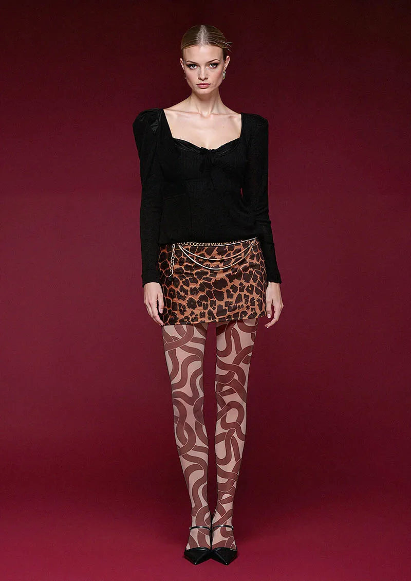 Brown Wave Art Tights – Coffee Ripple Pattern Pantyhose | Marcellise