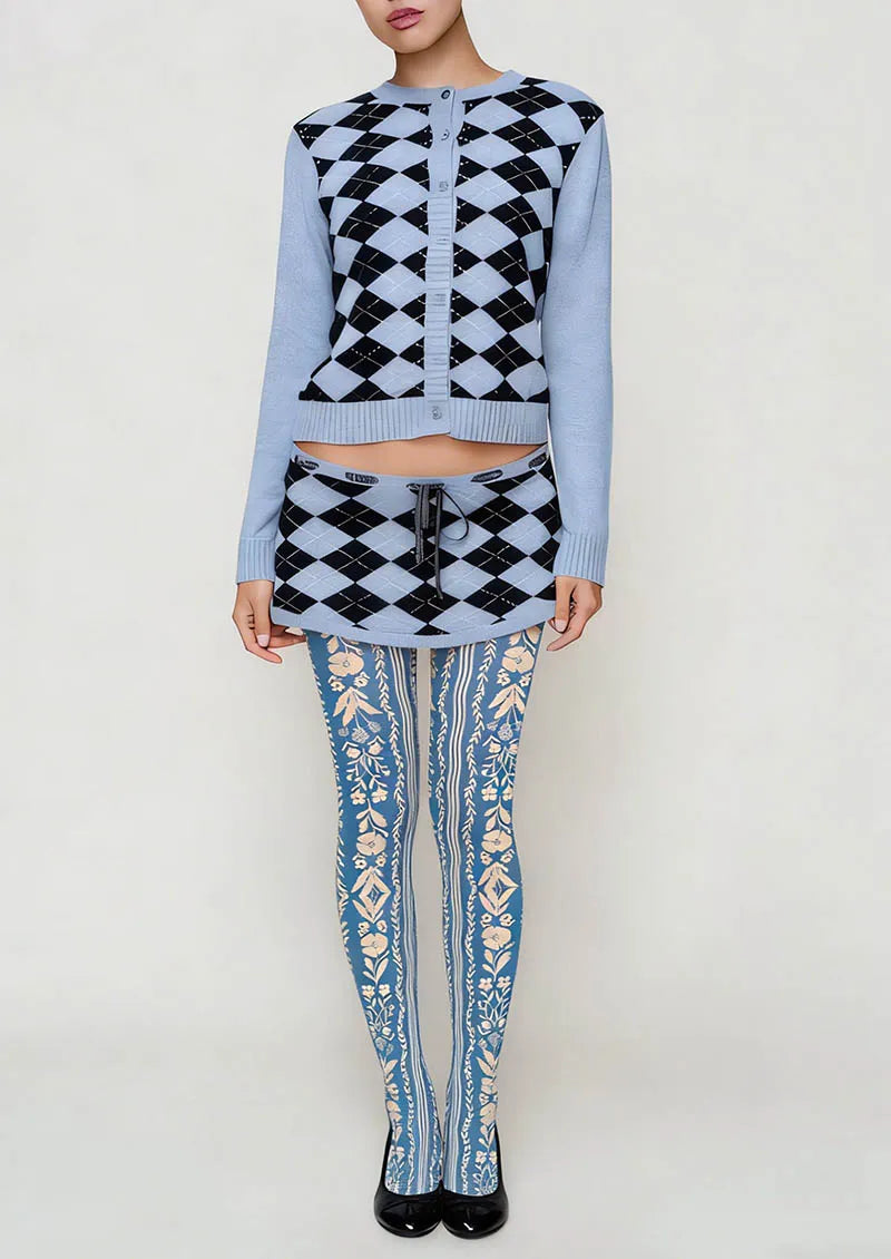 Floral pattern Blue Filigree Tights Hosiery Pantyhose