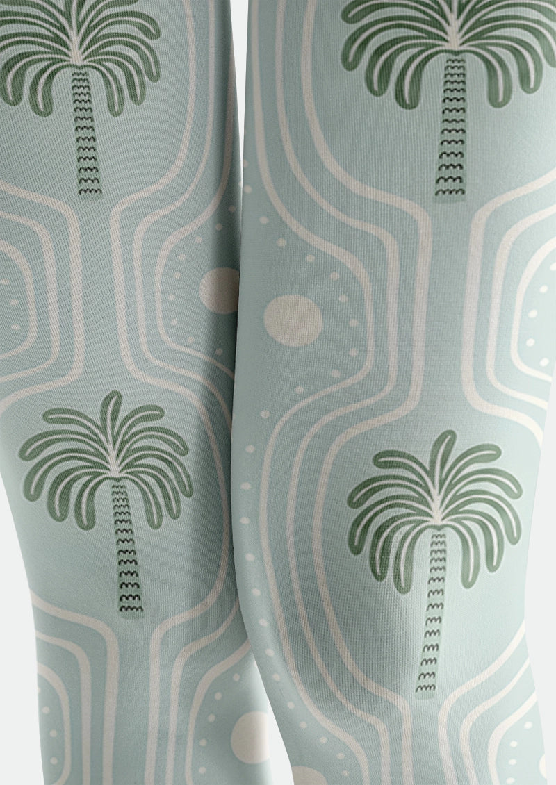 Palm Print Vintage Footless Tights Hosiery Leggings