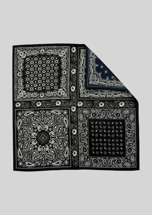 Black & Ivory Paisley Patchwork Wool & Silk Square Scarf