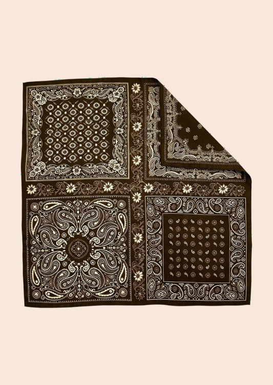 Brown & Ivory Paisley Patchwork Wool & Silk Square Scarf
