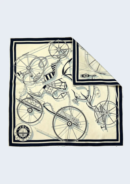 Ivory & Navy Vintage Carriage Wool & Silk Square Scarf