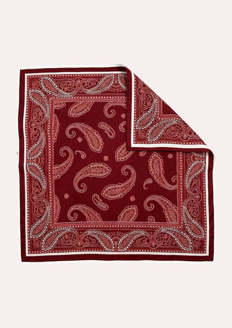 Burgundy Classic Paisley Wool & Silk Square Scarf
