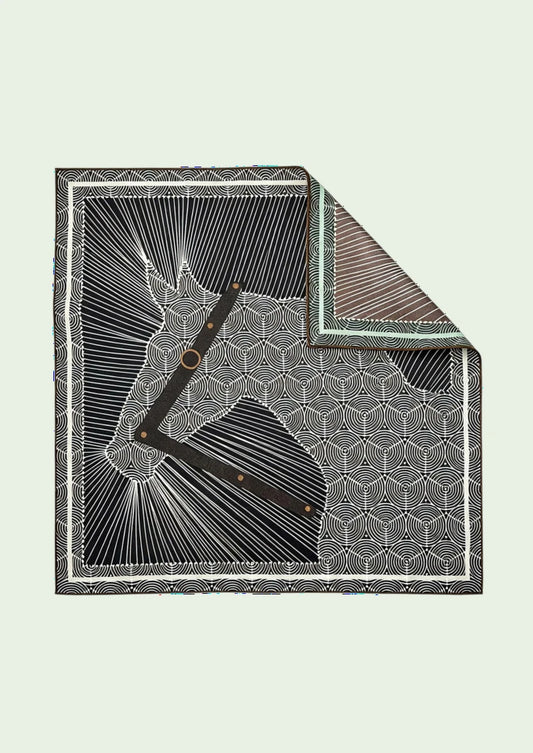 Black & Ivory Geometric Fan Wool & Silk Square Scarf