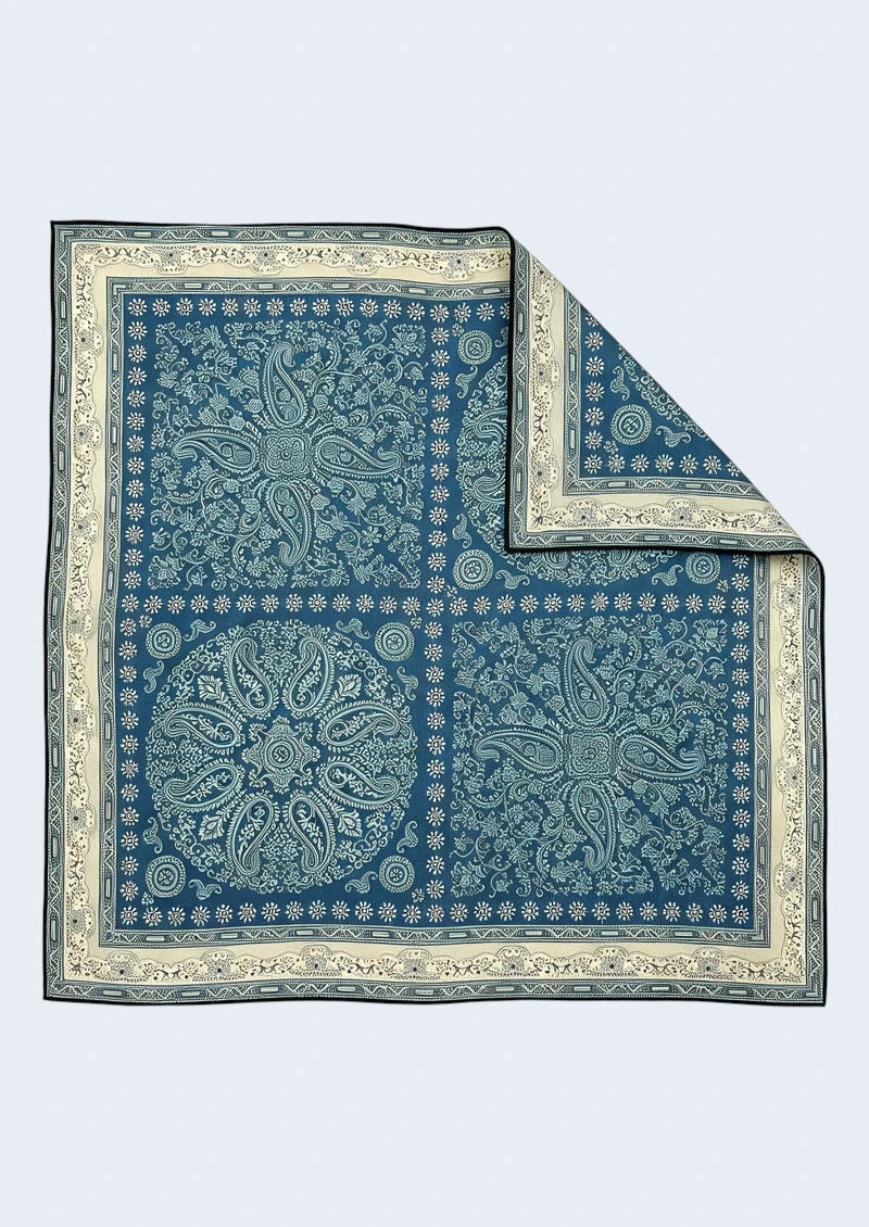 Teal & Ivory Paisley Medallion Wool & Silk Square Scarf