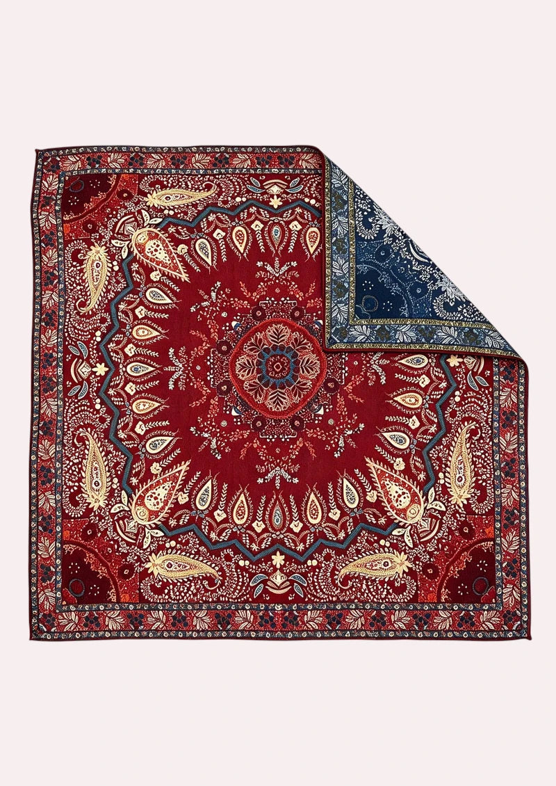 Burgundy Ornamental Paisley Medallion Wool & Silk Square Scarf