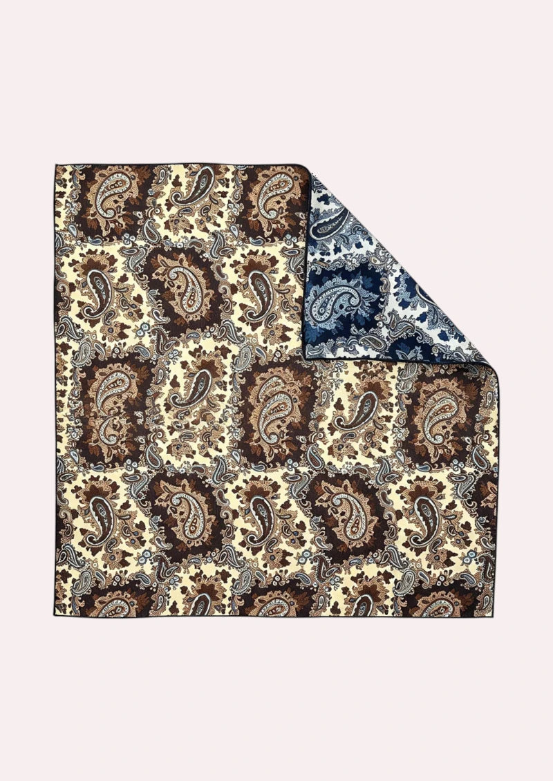 Brown & Ivory Paisley Wool & Silk Square Scarf