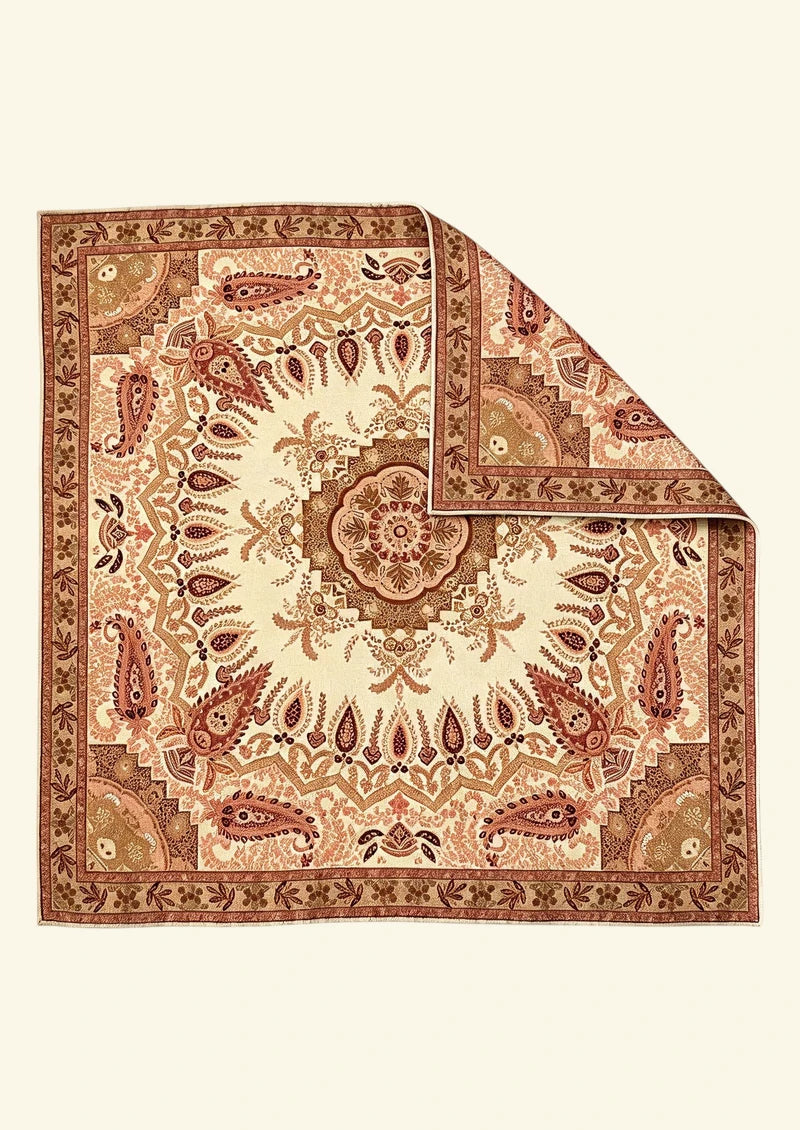 Ivory & Terracotta Paisley Medallion Wool & Silk Square Scarf