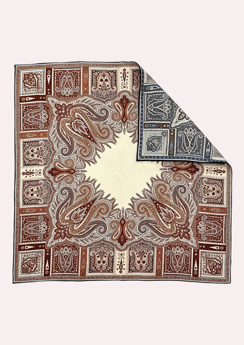 Ivory & Rust Ornamental Paisley Wool & Silk Square Scarf